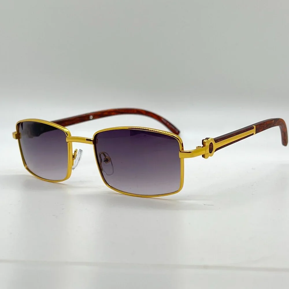 Men Sunglasses Trendy Black‎ Lens Rectangular Fashion Rapper Shades Gold Lentes